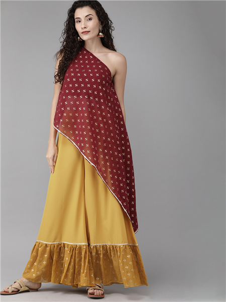 Red & Yellow Printed Co-ord Set - One Shoulder Top & Palazzos