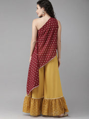 Red & Yellow One Shoulder Top with Palazzo Set-AHTPPZ-Combo-251