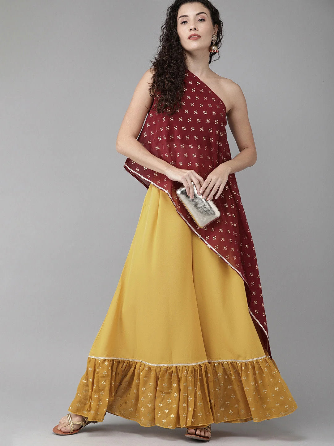 Red & Yellow Printed Co-ord Set - One Shoulder Top & Palazzos