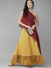 Red & Yellow One Shoulder Top with Palazzo Set-AHTPPZ-Combo-251