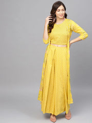 Yellow & Pink Printed Crop Top with Palazzos & Ethnic Jacket-AHTPPZJK-Combo-213
