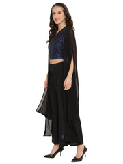 Black & Blue Printed Crop Top with Palazzos & Jacket-AHTPPZJK-Combo-297