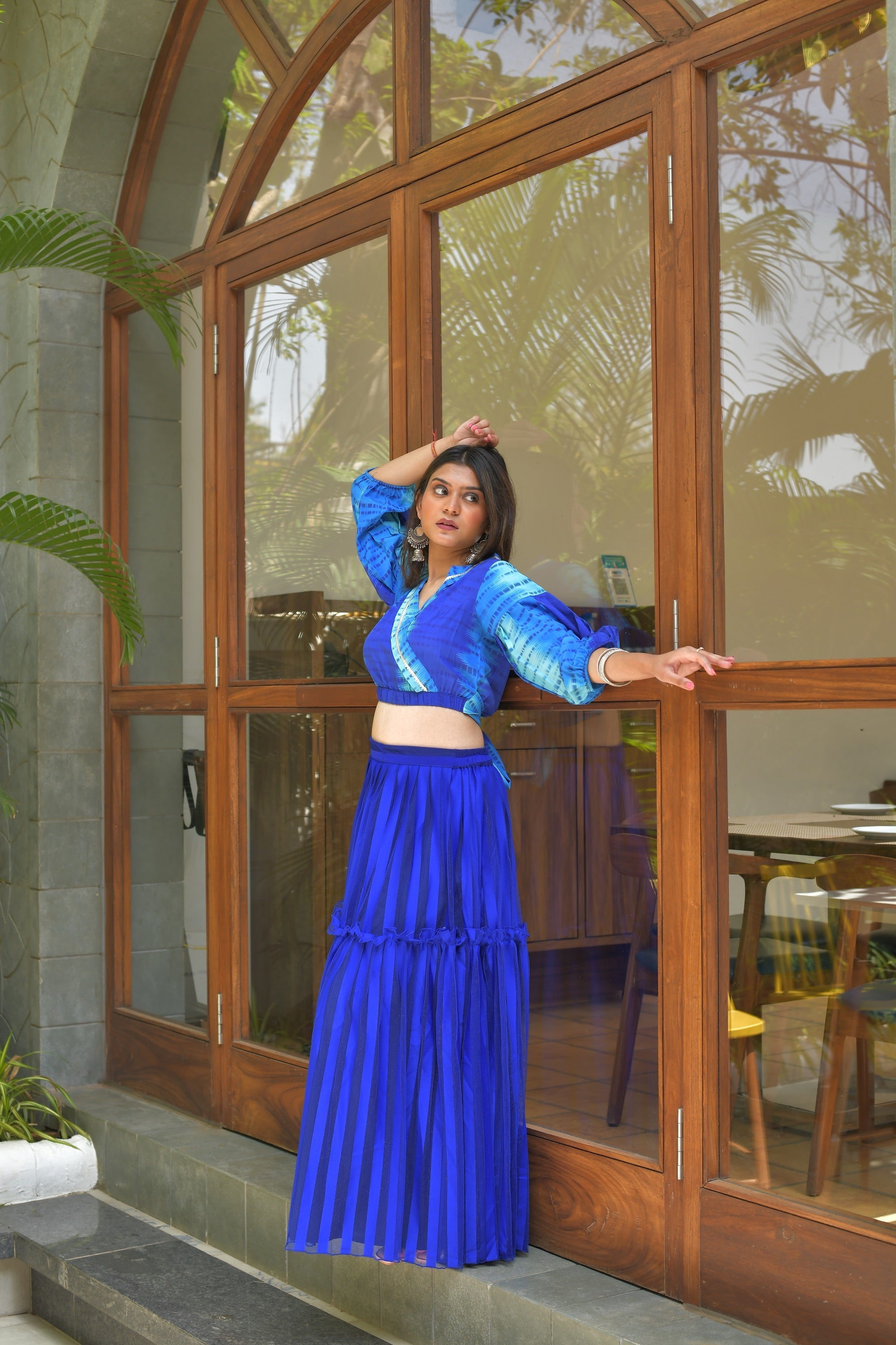 Blue Digital Printed Top with Skirt - Designer Lehenga for Women