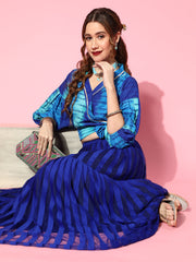 Blue Digital Printed Top with Skirt-AHTPSK-COMBO-430-FF