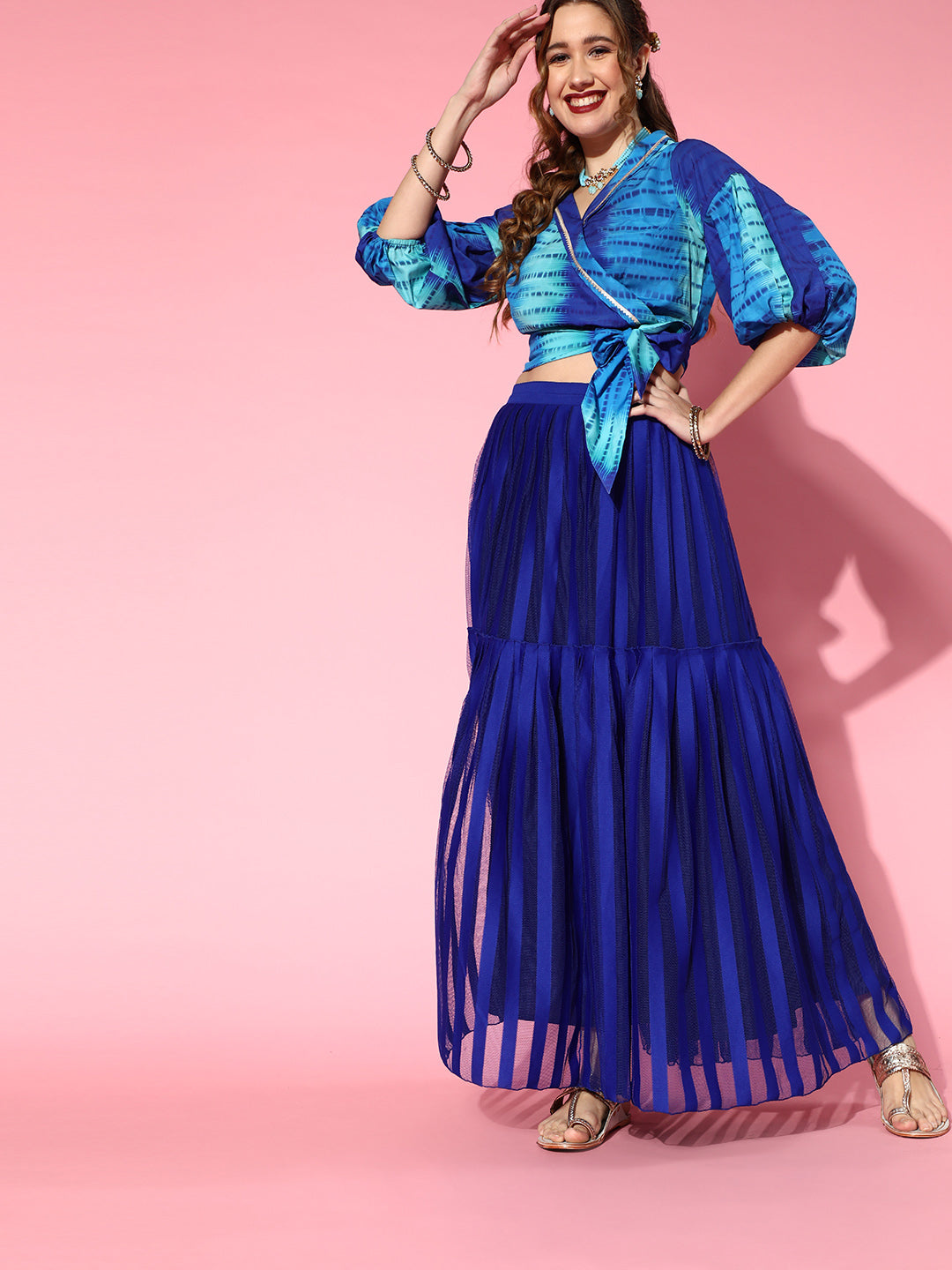 Blue Digital Printed Top with Skirt - Designer Lehenga for Women