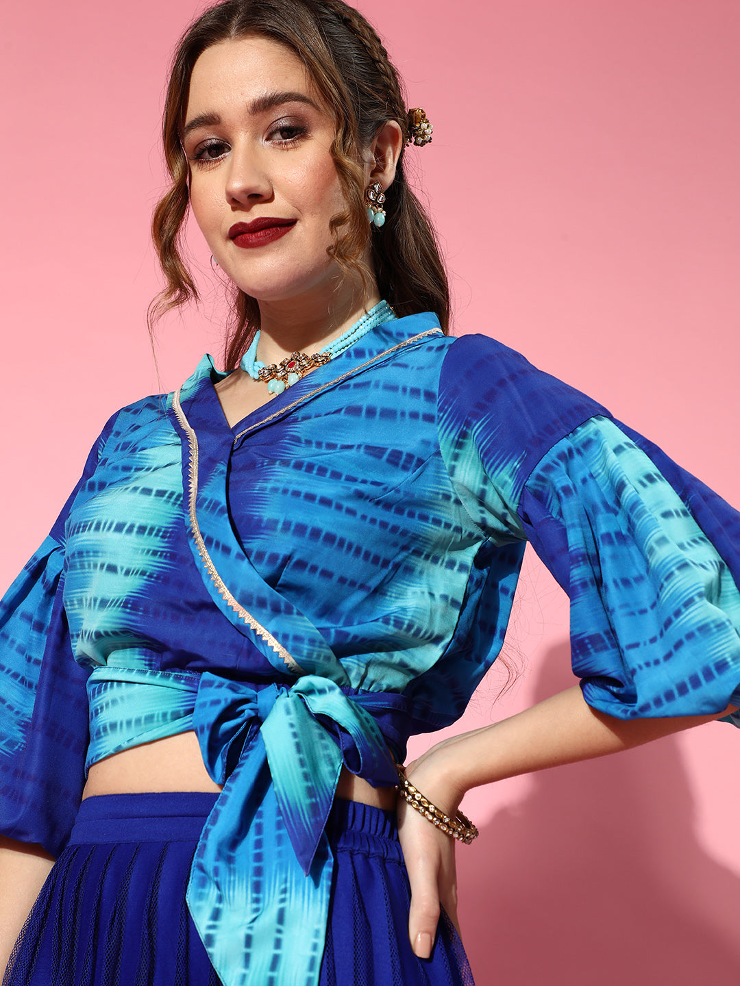 Blue Digital Printed Top with Skirt - Designer Lehenga for Women