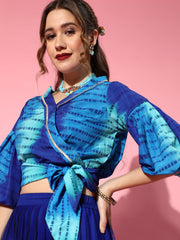 Blue Digital Printed Top with Skirt-AHTPSK-COMBO-430-FF
