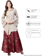 Indowestern Beige & Maroon Shirt With Skirt Set-AHTPSK-Combo-103