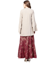 Indowestern Beige & Maroon Shirt With Skirt Set-AHTPSK-Combo-103