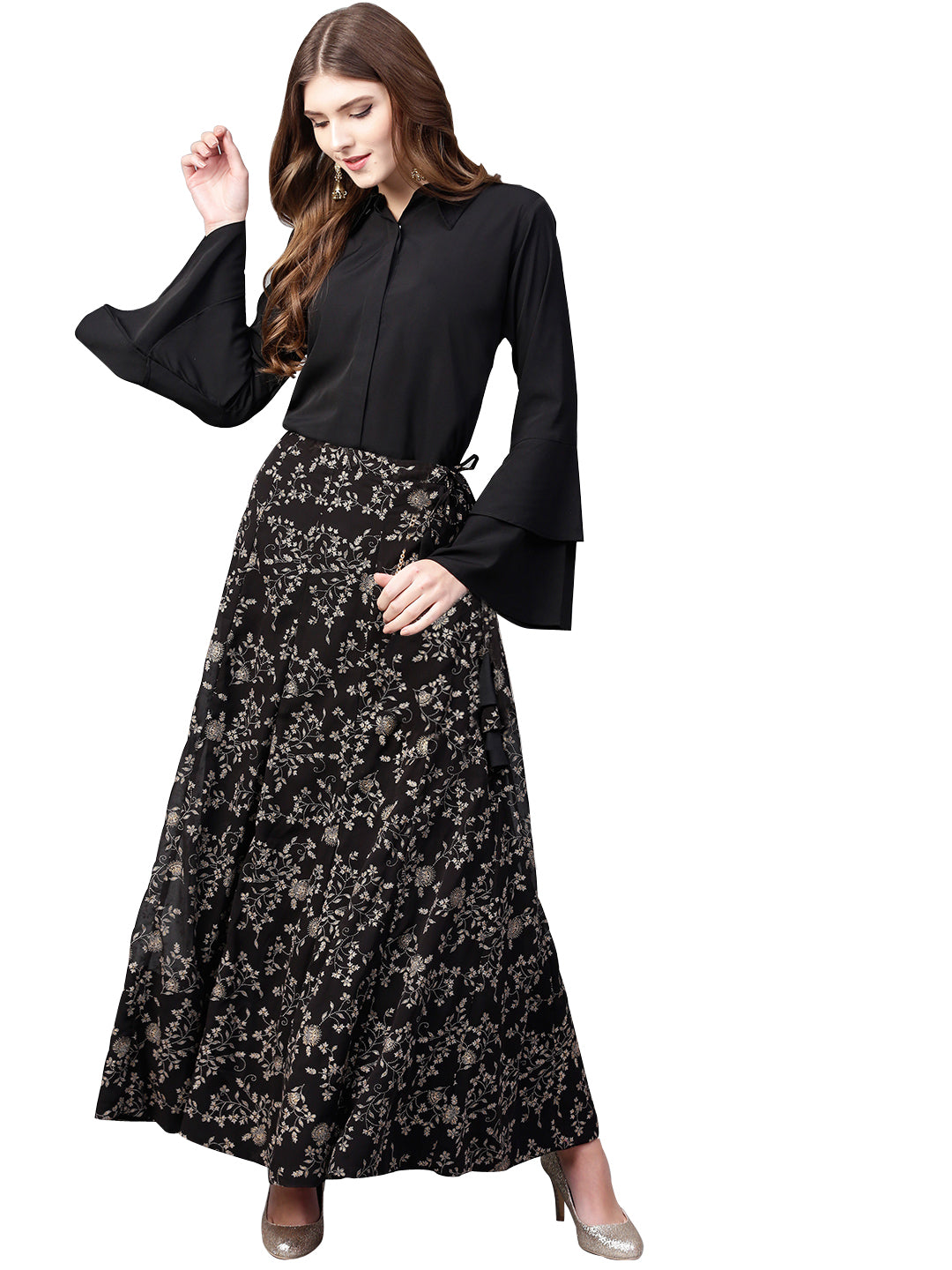 Black Shirt with Skirt Co-ord Set - Party Wear Lehenga Option