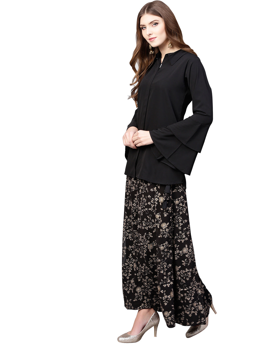 Black Shirt with Skirt Co-ord Set - Party Wear Lehenga Option