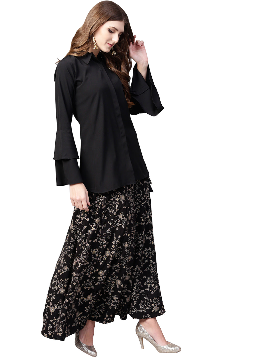 Black Shirt with Skirt Co-ord Set - Party Wear Lehenga Option