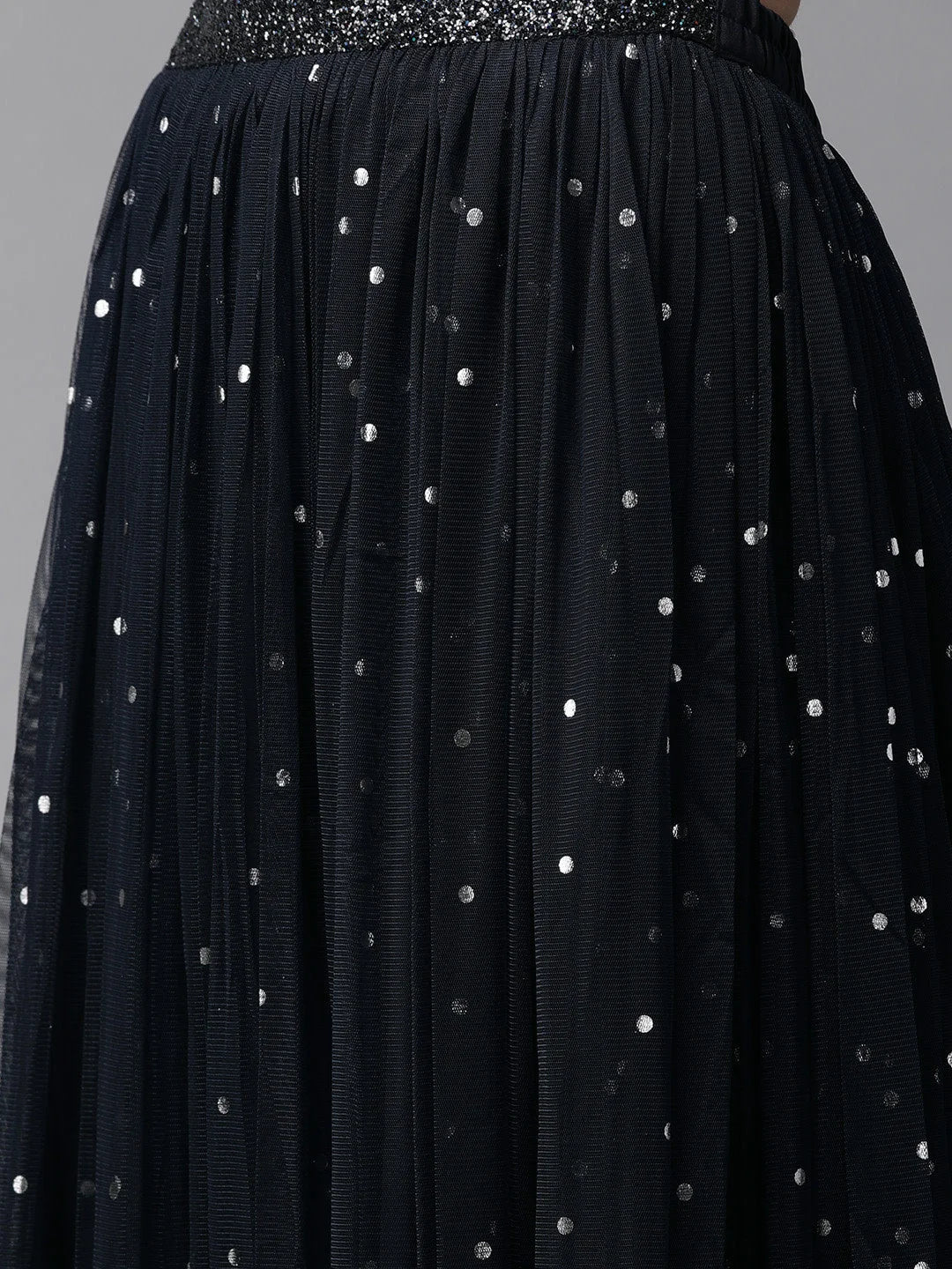 Navy Foil Print Top & Skirt | Women's Designer Lehenga Choli
