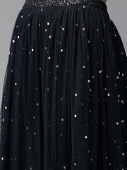 Navy Blue & Silver Foil Print Layered Top with Skirt-AHTPSK-Combo-266