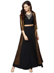 Black, Golden Straight Crepe, Georgette Kurta Sets-AHTPSKJK-Combo-127