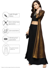 Black, Golden Straight Crepe, Georgette Kurta Sets-AHTPSKJK-Combo-127