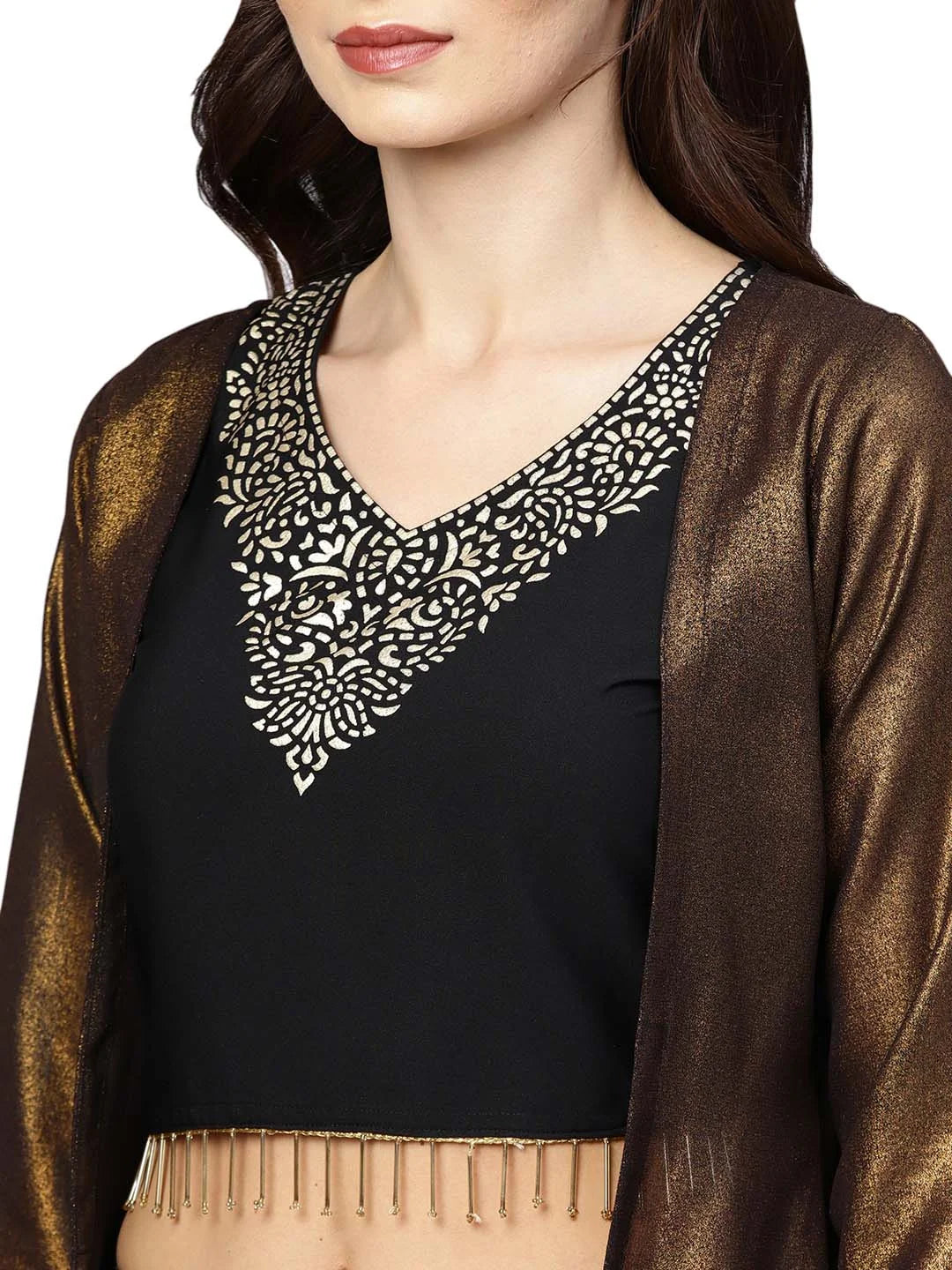 Elegant Black & Golden Printed Kurta Co-ord Set for Women