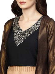 Black, Golden Straight Crepe, Georgette Kurta Sets-AHTPSKJK-Combo-127