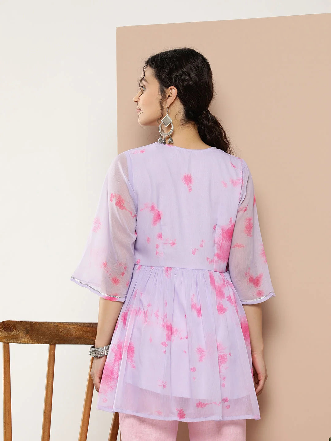Lavender & Pink Printed Tunic Top - Modern Indian Kurtis Online
