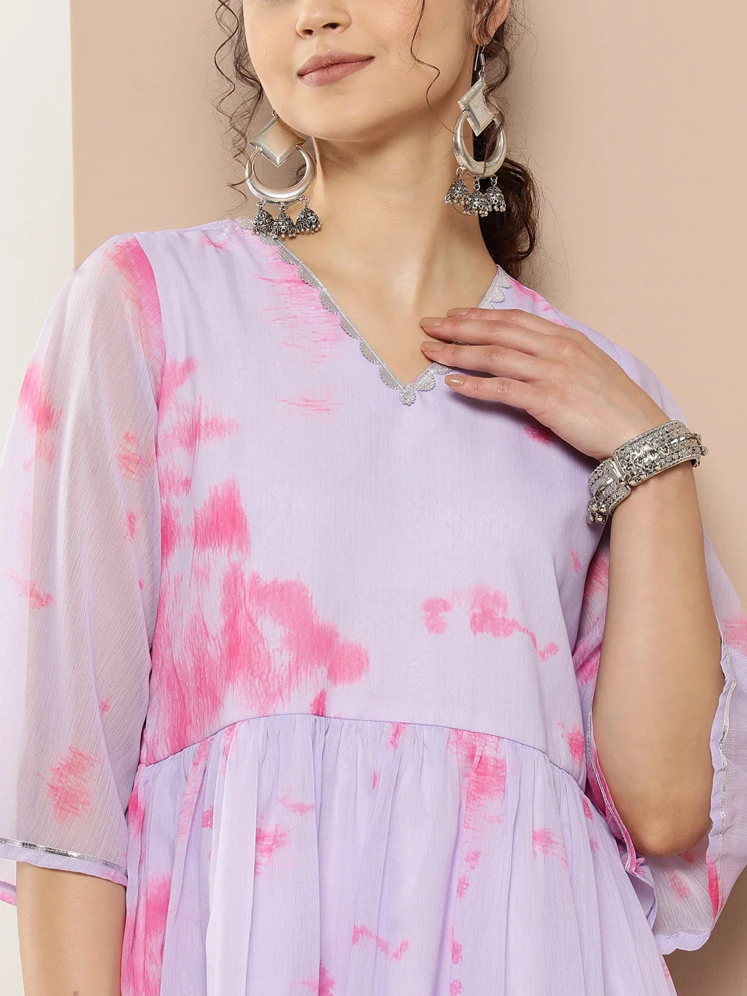 Lavender & Pink Printed Tunic Top - Modern Indian Kurtis Online