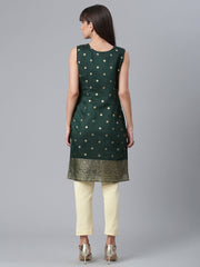 Dark Green Chanderi Gold Foil Print Tunic-AHTUCHGP-8053