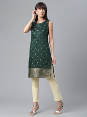 Dark Green Chanderi Gold Foil Print Tunic-AHTUCHGP-8053