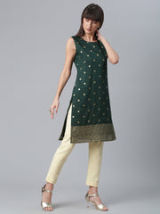 Dark Green Chanderi Gold Foil Print Tunic-AHTUCHGP-8053
