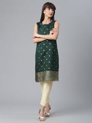 Dark Green Chanderi Gold Foil Print Tunic-AHTUCHGP-8053