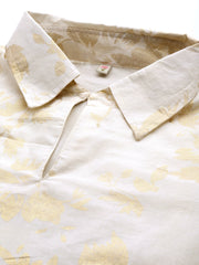 Floral Printed Shirt Collar Cotton Tunic With Lace Inserts Detail-AHTUCOFP-8117