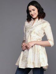 Floral Printed Shirt Collar Cotton Tunic With Lace Inserts Detail-AHTUCOFP-8117