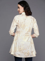 Floral Printed Shirt Collar Cotton Tunic With Lace Inserts Detail-AHTUCOFP-8117