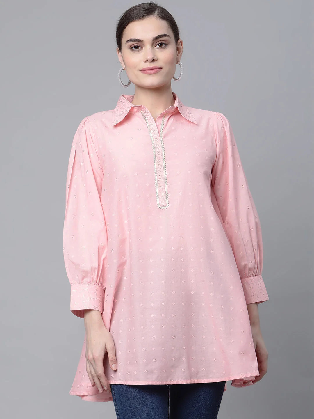 Baby Pink Cotton Tunic Top -  Elegant Indian Kurta Ladies