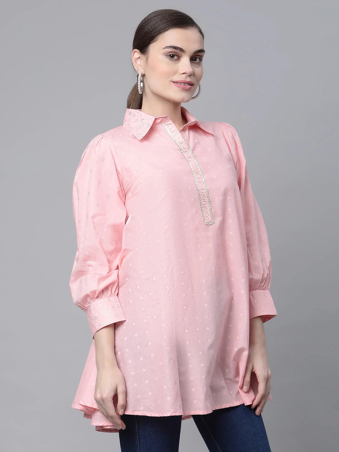 Baby Pink Cotton Tunic Top -  Elegant Indian Kurta Ladies