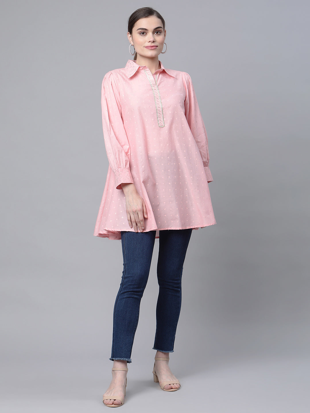 Baby Pink Cotton Tunic Top -  Elegant Indian Kurta Ladies