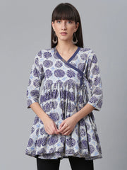 Navy Blue Wax Printed Cotton Tunic-AHTUCOWX-8041