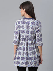 Navy Blue Wax Printed Cotton Tunic-AHTUCOWX-8041