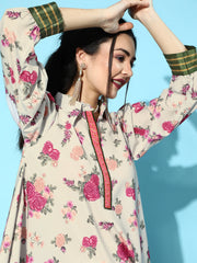 Beige Digital Floral Print Tunic-AHTUCRDP-8056-FF