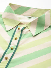 Shirt Collar Striped Ethnic Tunic-AHTUCRDP-8086