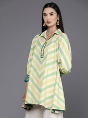 Shirt Collar Striped Ethnic Tunic-AHTUCRDP-8086