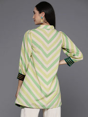 Shirt Collar Striped Ethnic Tunic-AHTUCRDP-8086