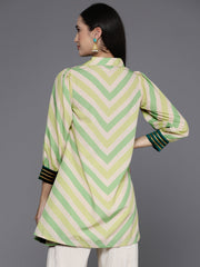 Shirt Collar Striped Ethnic Tunic-AHTUCRDP-8086