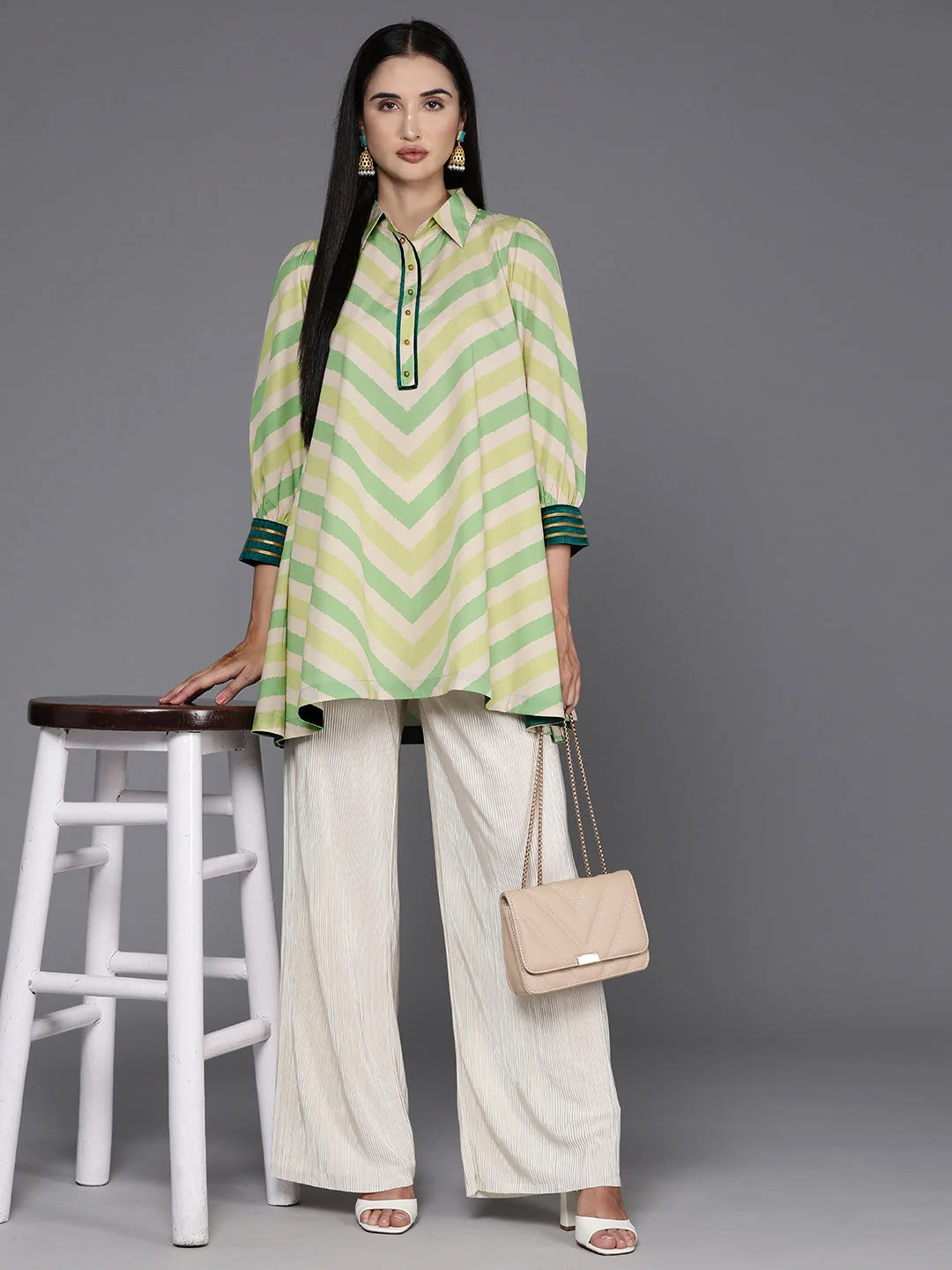 Striped Ethnic Tunic Top - Indian Kurta Ladies Collection