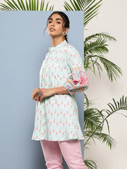 Blue & Pink Floral Printed Tunic-AHTUCRDP-8101