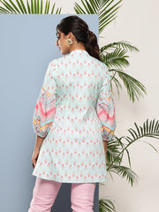 Blue & Pink Floral Printed Tunic-AHTUCRDP-8101