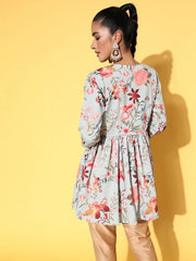 Sea Green Floral Printed Tunic-AHTUCRDP-8104