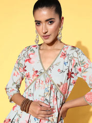 Sea Green Floral Printed Tunic-AHTUCRDP-8104