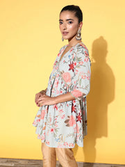 Sea Green Floral Printed Tunic-AHTUCRDP-8104