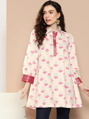 Shirt Collar Printed Tunic-AHTUCRDP-8115-ICH