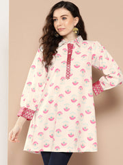 Shirt Collar Printed Tunic-AHTUCRDP-8115-ICH