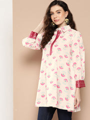 Shirt Collar Printed Tunic-AHTUCRDP-8115-ICH